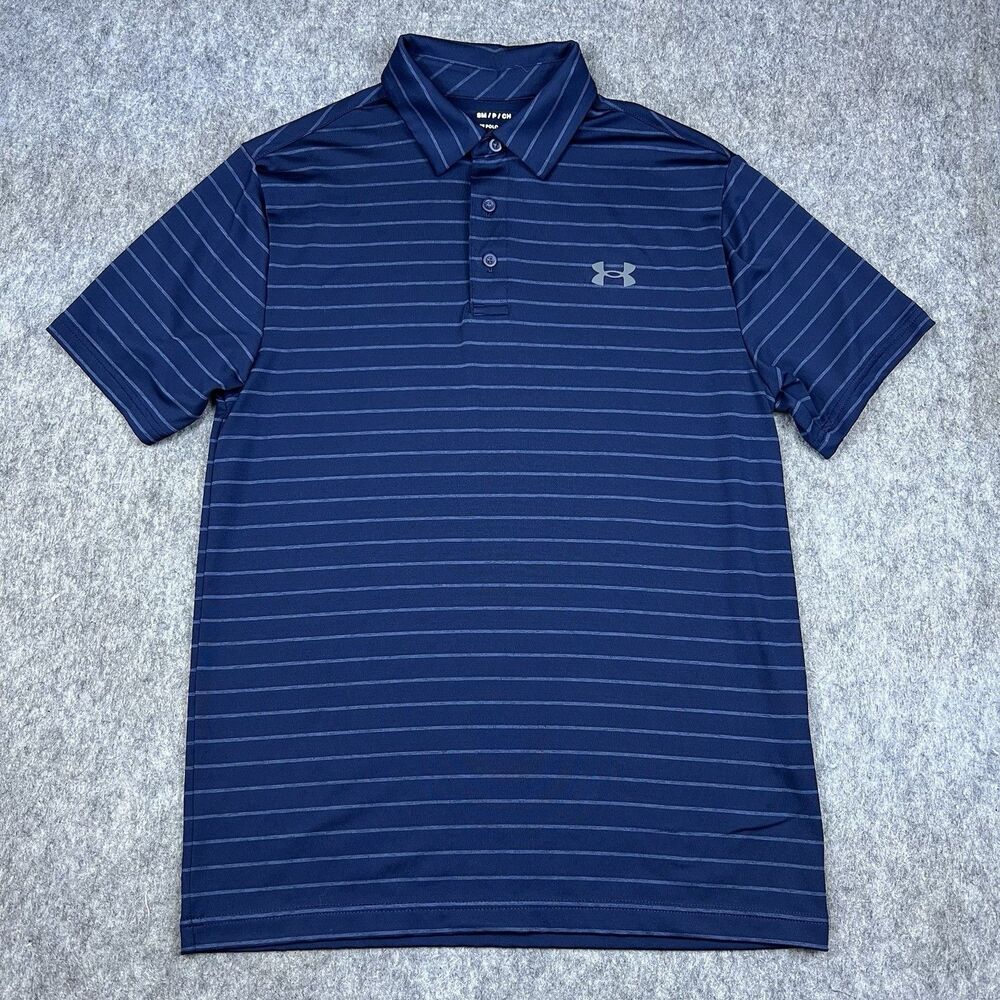 Under Armour Mens The Playoff Polo Shirt Golf Navy Blue Striped Loose Fit Size S